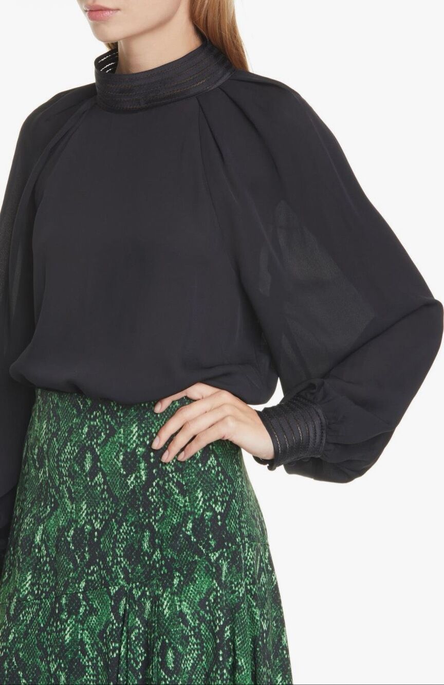 Veronica Beard Janvi Silk Georgette Blouse in Black Size 8